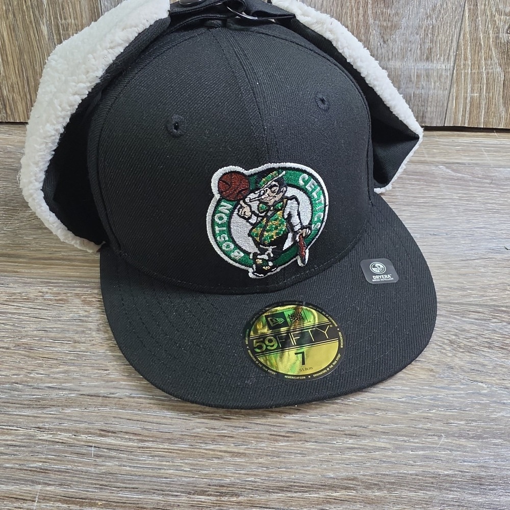 New Era Boston Celtics Fitted Hat with Dog Ear Flaps, Size 7